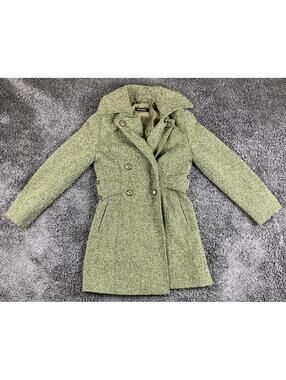 GUESS Tweed Wool Blend Coat Womens  Green Double Breasted Pea Coat Vintage Sz M